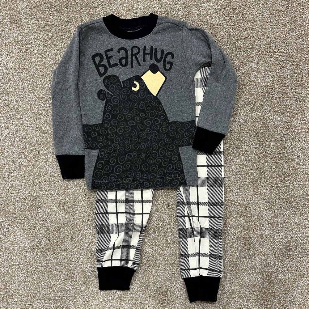 Lazy One Long Sleeve Bear Hug Pajamas - Size 3T - Black/White